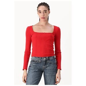 BDG Long Sleeved Square Neck Red Top